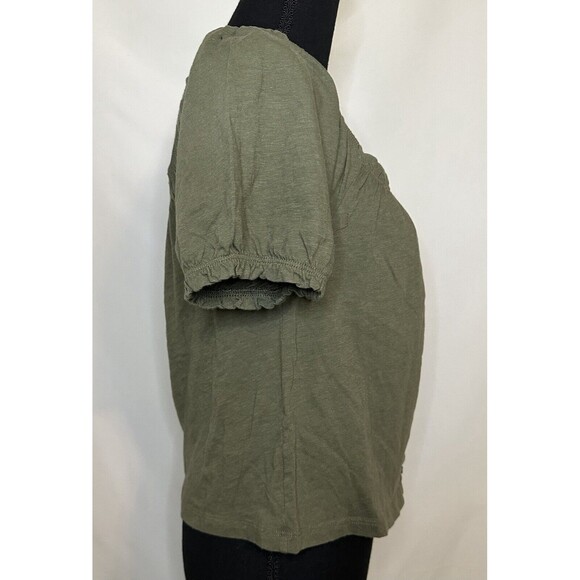 AMERICAN EAGLE Crop Olive Green Puff Sleeve‎ Lightweight Top SIZE XS NWT - Picture 4 of 9